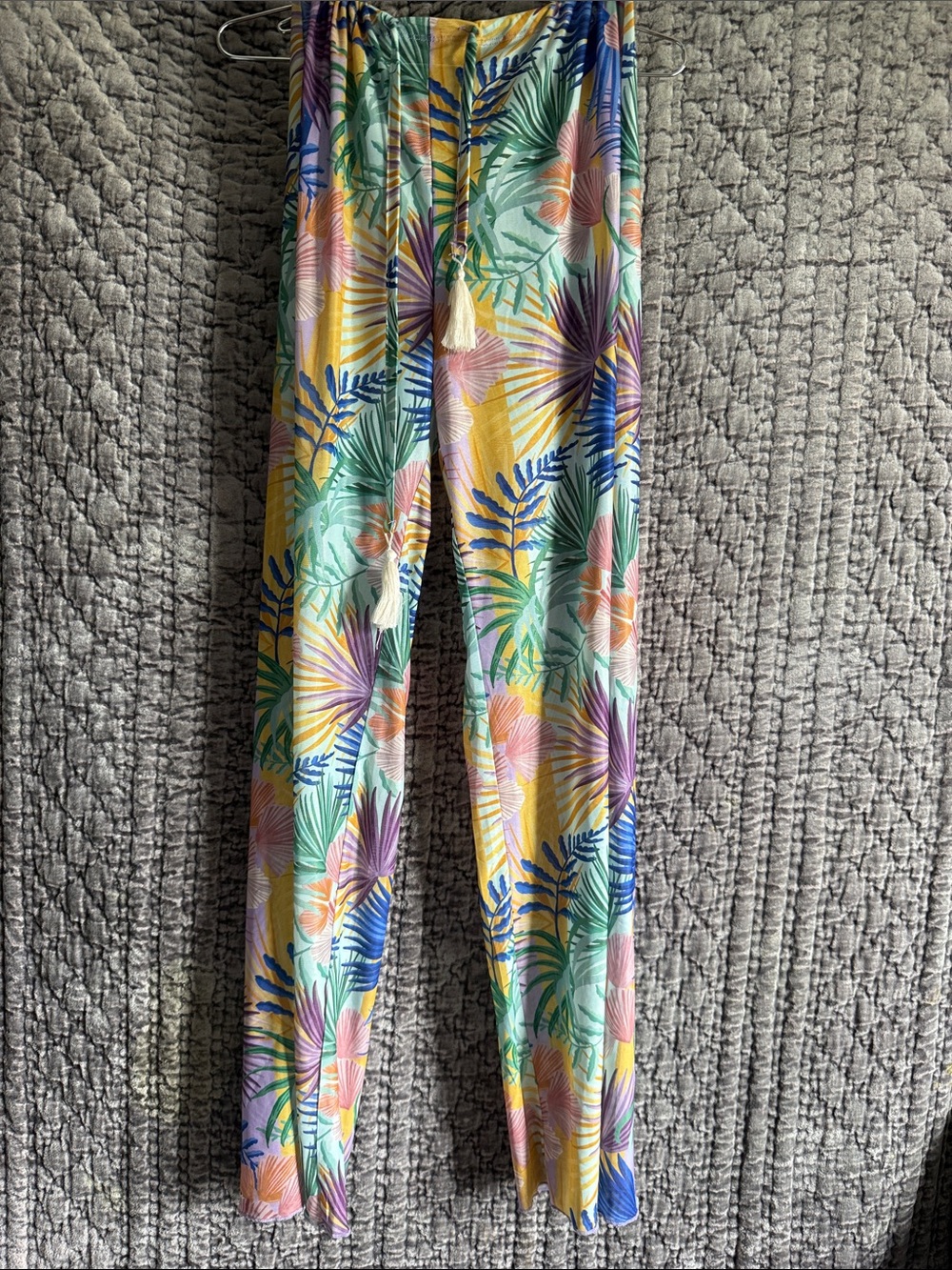 BECCA Tropical Leaf Wide Leg Lounge Pants in Yellow, Green, Blue, Pink, Purple